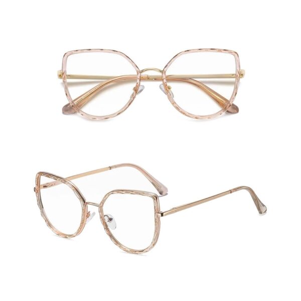 Damskie kocie okulary zerówki do komputera. BLUE LIGHT z flexami 25137B peach/gold