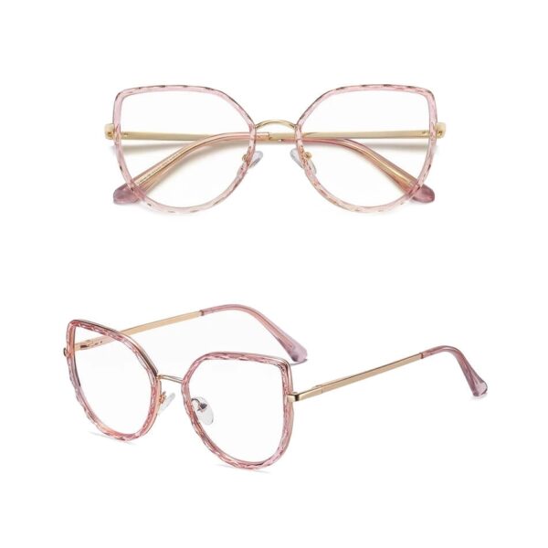 Damskie kocie okulary zerówki do komputera. BLUE LIGHT z flexami 25137D pink/gold