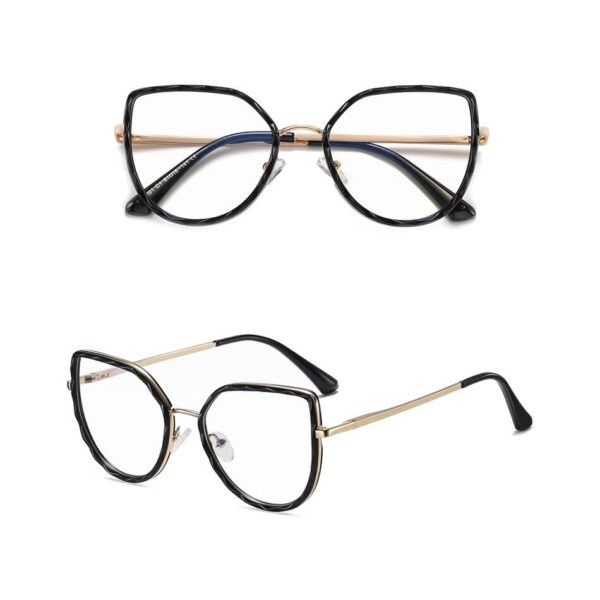 Damskie kocie okulary zerówki do komputera. BLUE LIGHT z flexami 25137 black/gold