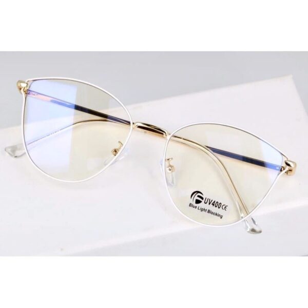 Okulary kocie do komputera damskie z filtrem BLUE Light zerówki 2580-3 złoto-białe