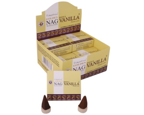 Kadzidełka VIJAYSHREE Golden Nag Vanilla (wanilia) stożkowe - 10 szt.