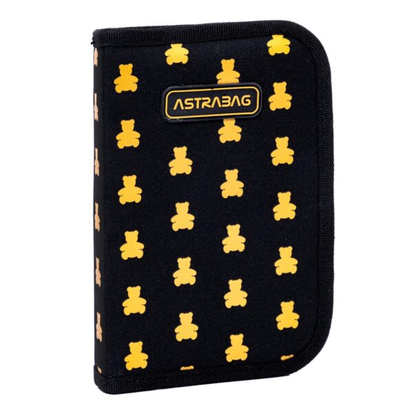 Piórnik pojedynczy czarny ze zlotymi misiami astrabag AC1 golden teddy