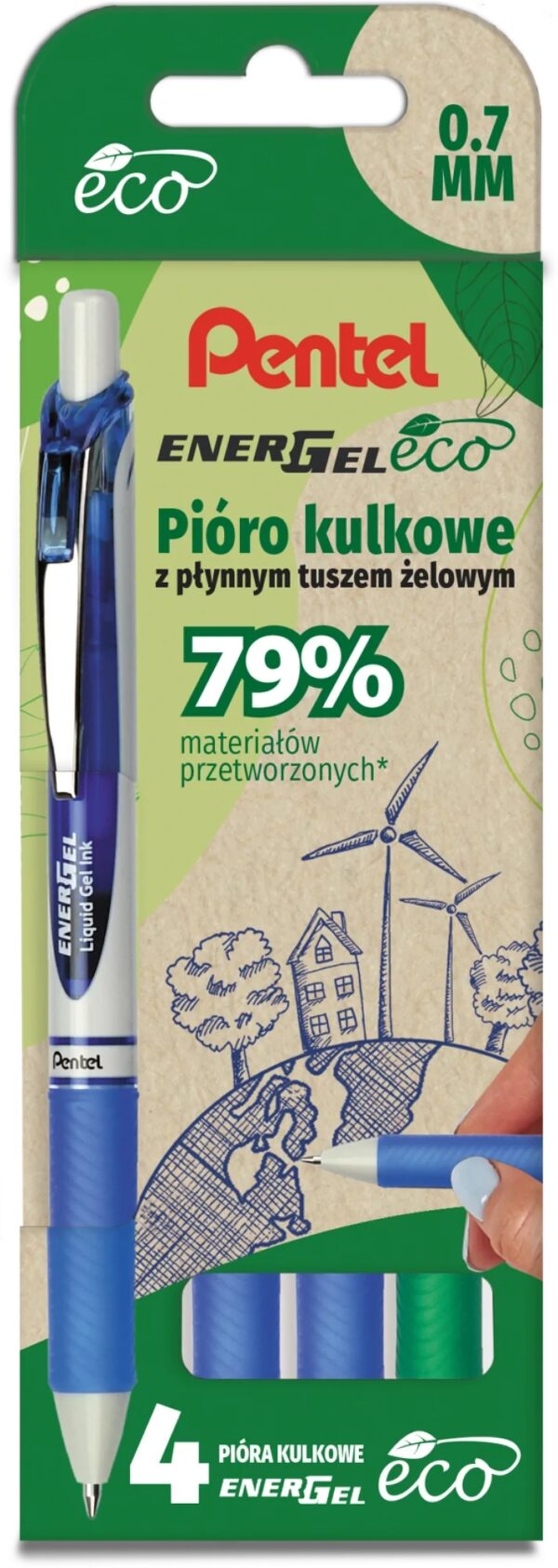 Pióro kulkowe energel BL77  eco 4 sztuki nieb zielony