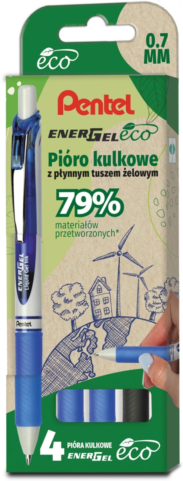 Pióro kulkowe energel BL77 eco 4 sztuki nieb czarny