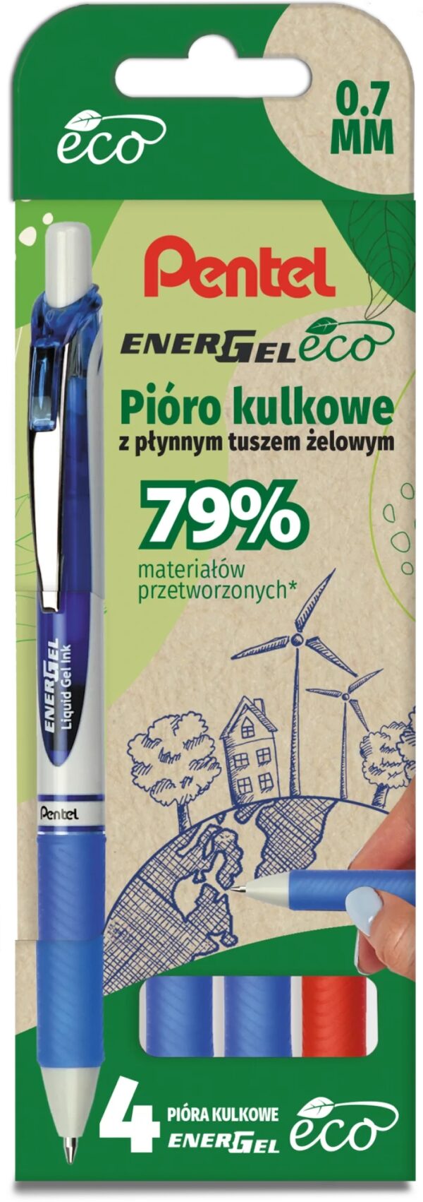 Pióro kulkowe energel BL77 eco 4 sztuki  nieb czerwony