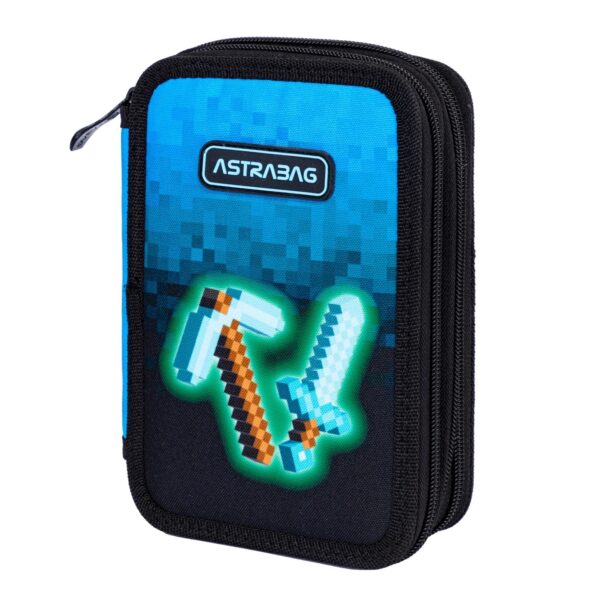 Piórnik potrójny z wyposażeniem Astrabag minecraft Blue pixel ac31