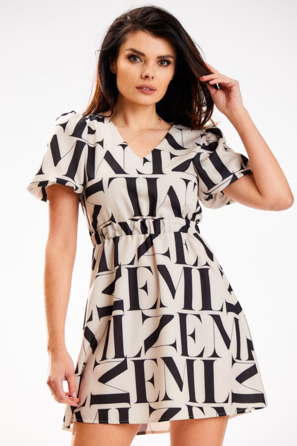 Mini Letnia Sukienka w Czarne Litery