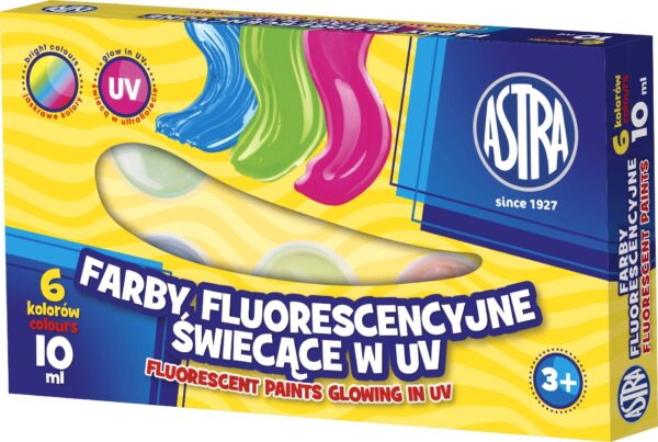 Farby plakatowe Astra 6 kolor 10ml fluorescencyjne świecące w uv