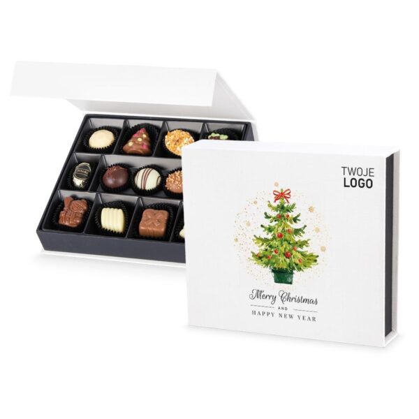 Pralinki na Boże Narodzenie Christmas Chocolate Box White Medium z logo